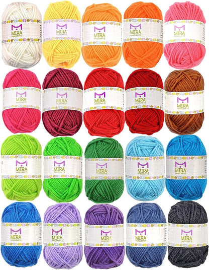 20 Acrylic Yarn Skeins with Crochet Bag-Knitting Bag Yarn Storage Organizer - Loomini