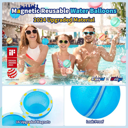 SOPPYCID Reusable Water Balloon Pool Toys,12Pcs Refillable Magnetic Water Ball for Beach,Quick Fill & Self-Sealing Water Bombs for Kids Outdoor Backyard Summer Activities Water Games