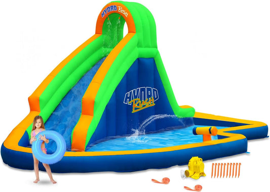 Hydro Rush - 19'X11' Inflatable Water Slide+Blower - Splash Area - Water Cannon - Climbing Wall