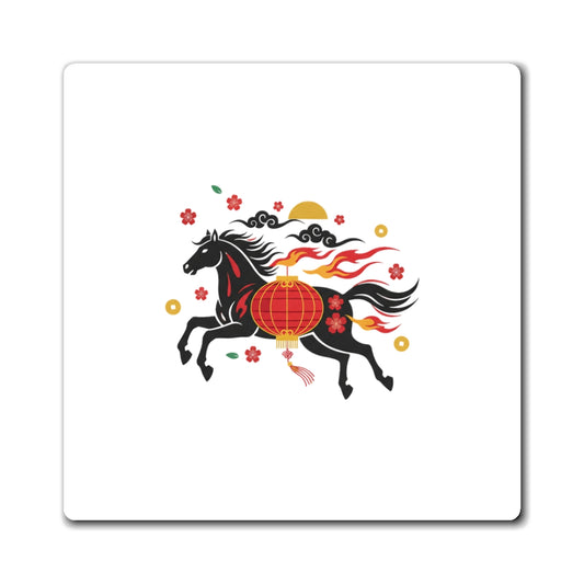Fire Horse Lantern (2026) | Red Lantern Horse Magnet for Fridge & Locker | Lunar New Year Family Gift | Paper Cut Style
