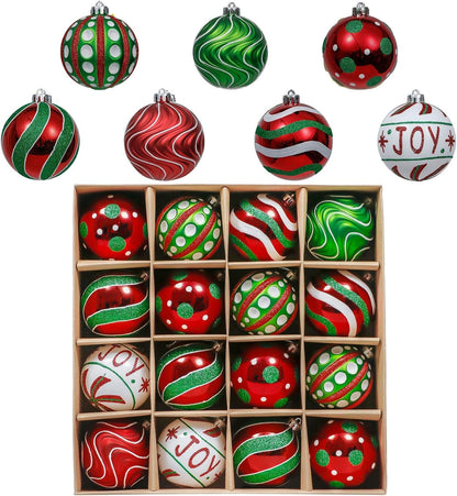 Christmas Ornaments Set, 16Ct Red Green White Shatterproof Christmas Tree Decorations Ball Ornaments Bulk, 3.15 Inch Hanging Ornaments for Xmas Trees Holiday Party Decor