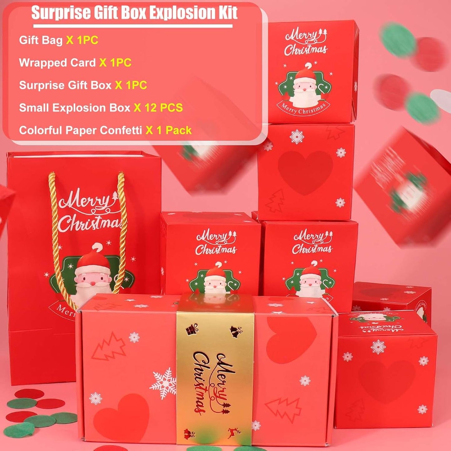 Christmas Surprise Gift Box Explosion for Money, Christmas Explosion Gift Box with Confetti, Surprise Pop up Money Box for Merry (Green)