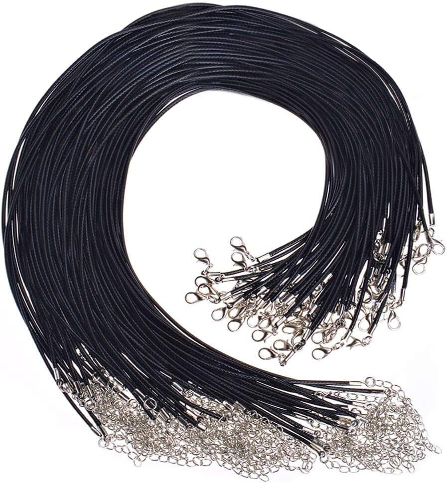 Necklace Cord,  50Pcs Black Necklace String Rope with Clasp, 24 Inch Black Waxed Cotton Cord Necklace Bulk for Charms Pendants, Bracelets, Necklaces, Jewelry Making Supplies and Beading Supplies