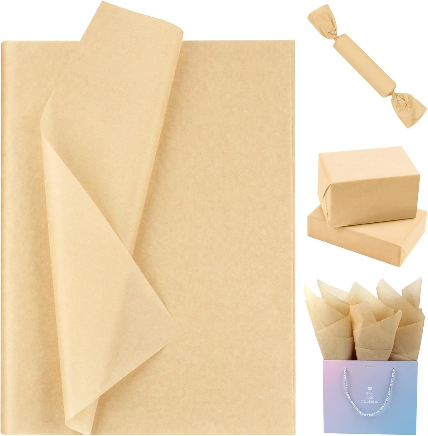 Kraft Tissue Paper Bulk 80 Sheets Brown Gift Wrapping Tissue Paper 14X20 Inch Kraft Tissue Paper for Gift Bag Packaging Crafts DIY Project Birthday Weddings Party Decor