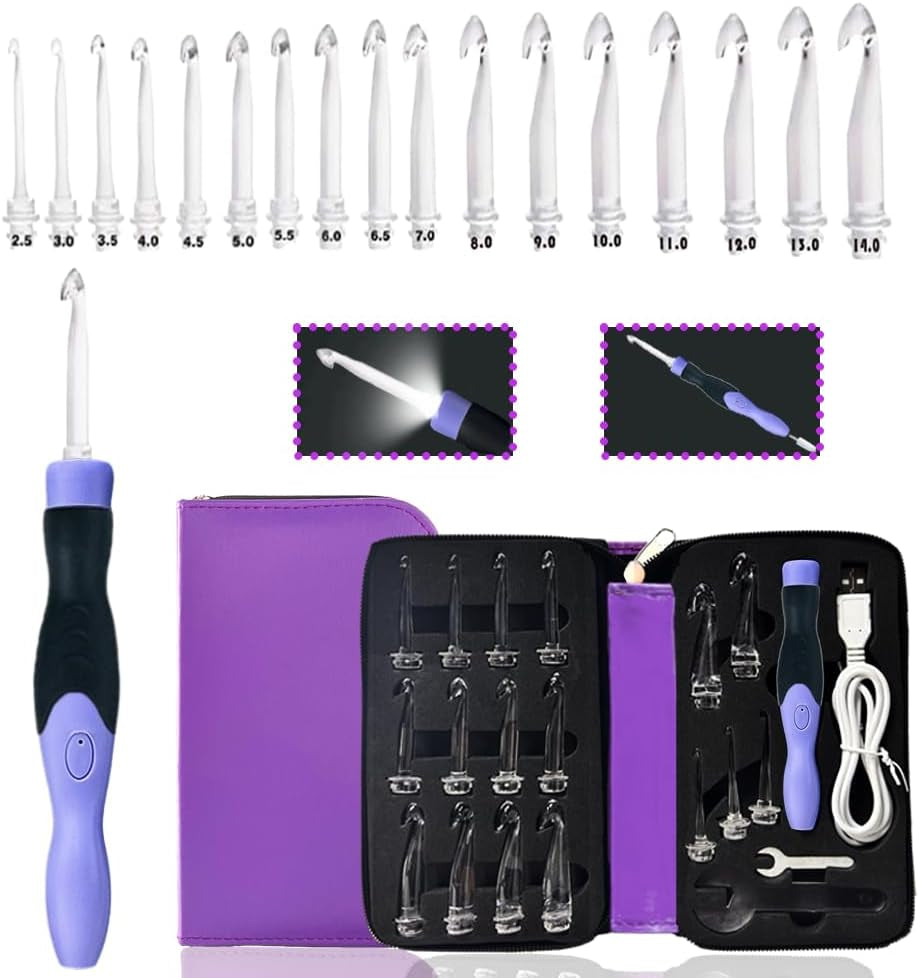 Lighted Crochet Hooks Set 2.5Mm~14.0Mm, 17 Sizes Light up Crochet Hooks with Case