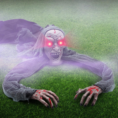 Halloween Outdoor Decor Animated Groundbreaker Zombie with Flashing Eyes and Creepy Sound for Halloween Yard,Lawn,Patio,Haunted House