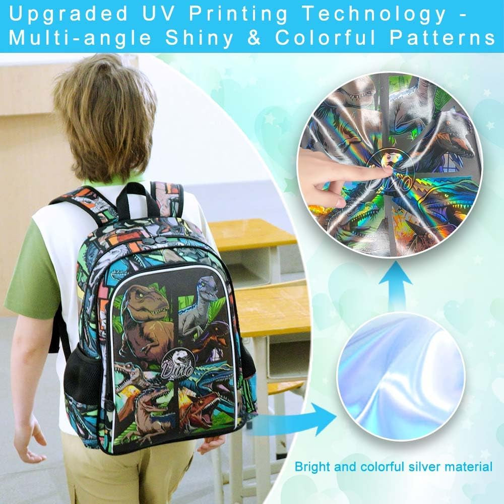 Dinosaur Backpack for Boys, 16” Kids Preschool Bookbag and Lunch Box for Kindergarten Elementary