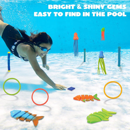 30 Pcs Diving Pool Toys for Kids Ages 3-12 Jumbo Set with Storage Bag Pool Games Summer Swim Water Fishtoys