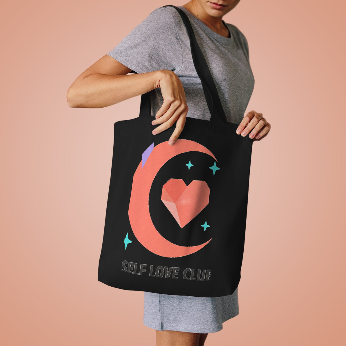 Crescent Moon Heart Gradient | Cotton Tote Bag for Everyday + Campus | Valentine & Galentine Gift | Celestial Y2K Aesthetic