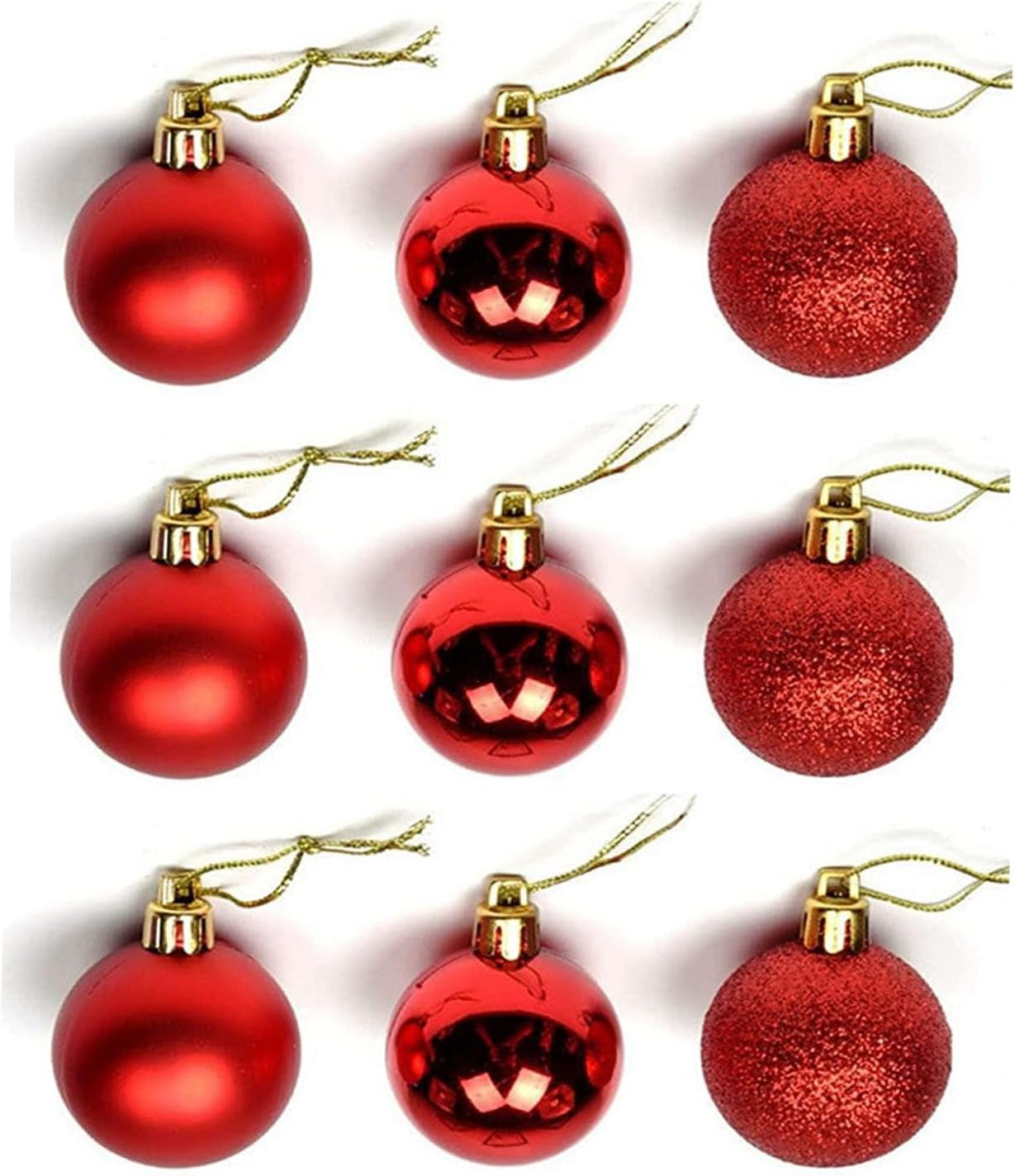 24Pcs Mini Christmas Balls Ornaments, Shatterproof Christmas Hanging Balls for Xmas Tree, Holiday, Wedding, Mardi Gras Party (Red)