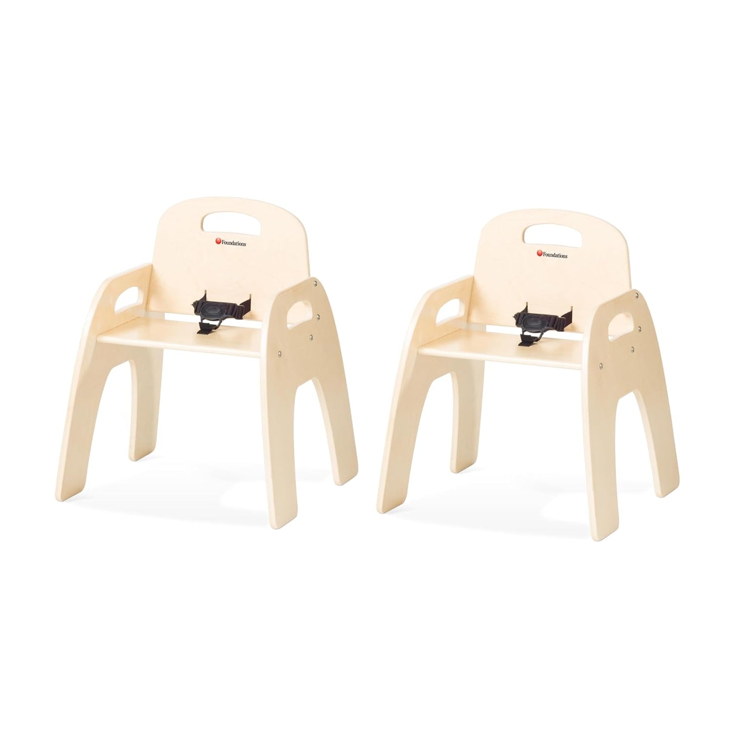 Simple Sitter Low Wood Feeding Chairs Multipack, Wide No-Tip Base, Adjustable Safety Harness, Stackable Wood Toddler Chairs with Food Service Grade Finish, 2 Pack (9 Inch)