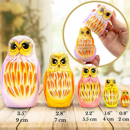 AEVVV Owl Nesting Dolls Set of 5 pcs   Matryoshka Doll with Owl Figurines   Owl