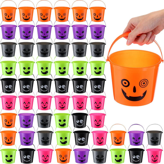 80 Pcs Halloween Plastic Buckets for Kids 5.71 X 4.53 X 4.53 Inch Halloween Trick or Treat Buckets Jack O Lantern Candy Basket Pumpkin Pail with Handle for Halloween Party Favor Supplies