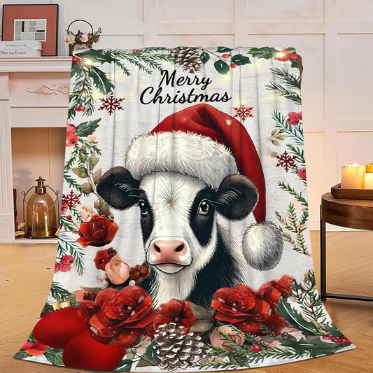 Christmas Blanket Cow Fleece Throw Blanket Super Soft Warm Cozy Fuzzy Plush Christmas Cute Cows Blanket Gifts for Girls Boys Kids Room Decor 40"X50"