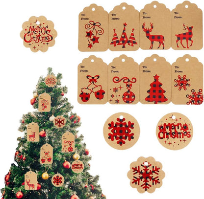 Christmas Tree Gift Tags,120Pcs Xmas Kraft Paper Gift Hanging Tags with 230 Feet String Twine