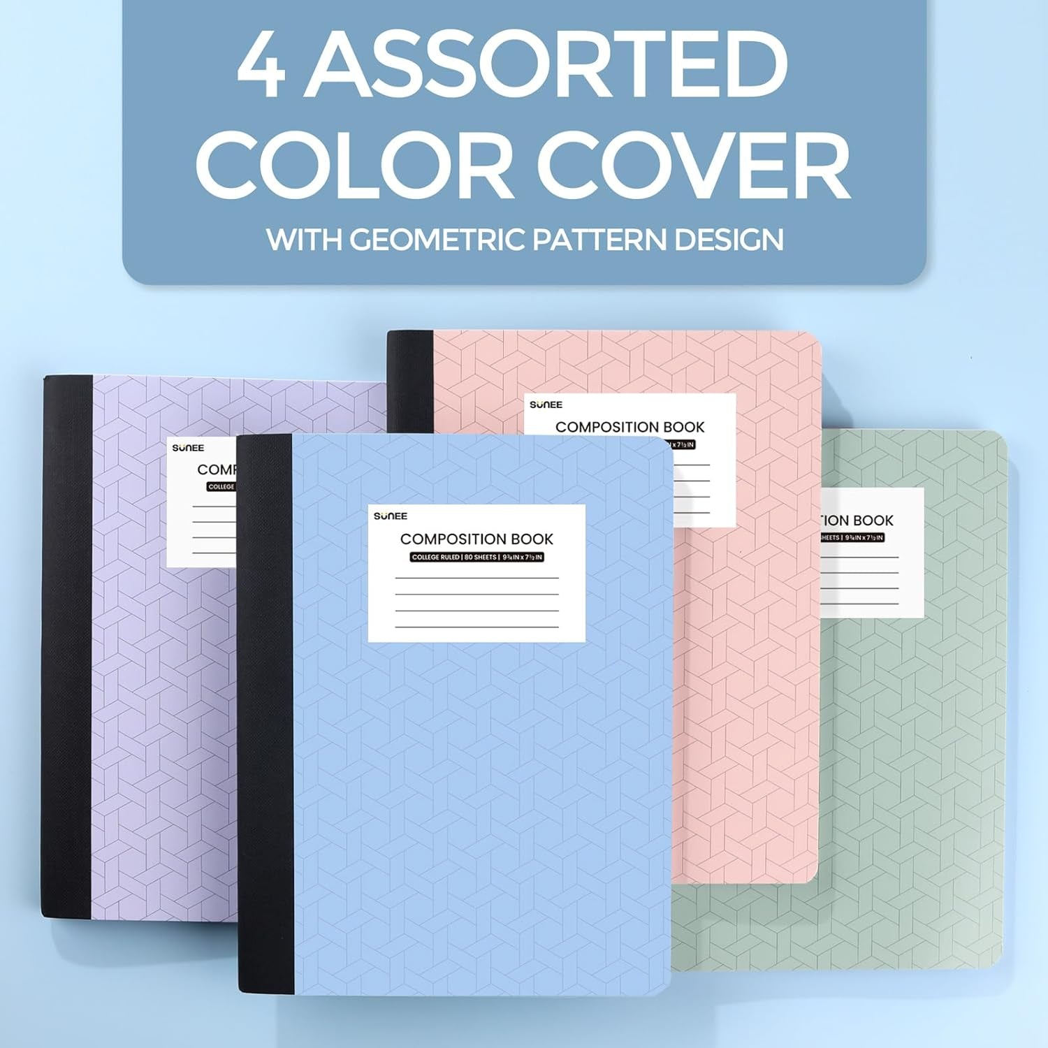 Composition Notebooks (4 Pack) - College Ruled Paper, Composition Book, 9 3/4" X 7 1/2", 80 Sheets/160 Pages, Assorted Colors, School, College & Office Supplies