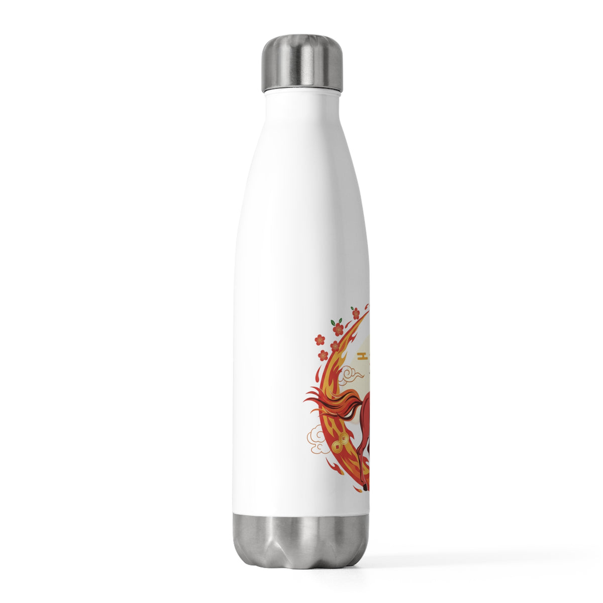 Fire Horse Lunar New Year Pose 009 | 20oz Insulated Stainless Steel Tumbler Bottle for Travel | CNY Family & Teacher Gift | Red Gold Paper-Cut Style