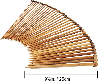 Bamboo Knitting Needles Set-36Pcs Single Pointed Wooden Knitting Needles, 9 Inches Length Knitting Supplies for Beginners (18 Sizes: 2.0 Mm-10.0 Mm) + Weaving Tools Knitting Kits