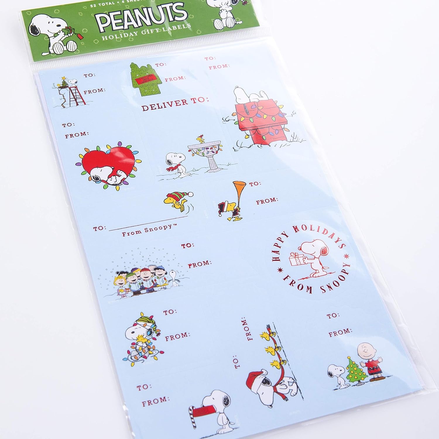 Peanuts™ Gift Labels | 52 Self-Adhesive Christmas Stickers | 13 Designs with Red Foil Accents | to and from Names | for Holiday Wrapping Paper & Gift Bags