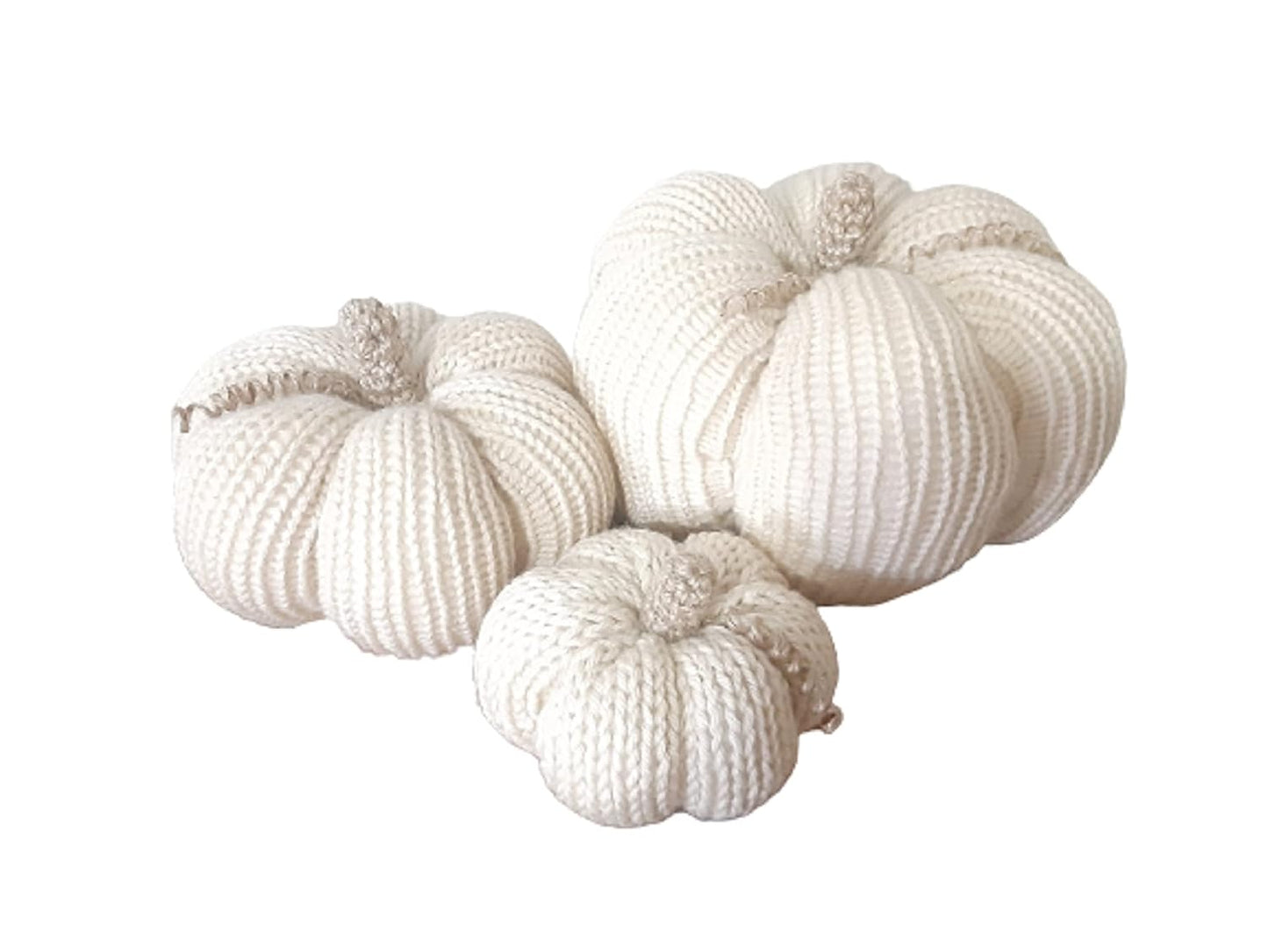 Set of 3 Knitted Pumpkin, 100% Handmade in USA, Autumn Decor, Halloween Season, Thanksgiving (Cream)