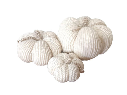 Set of 3 Knitted Pumpkin, 100% Handmade in USA, Autumn Decor, Halloween Season, Thanksgiving (Cream)