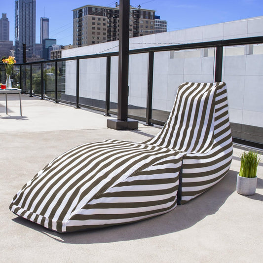 Prado Outdoor Bean Bag Chaise Lounge Chair, Taupe Stripes