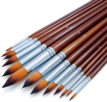 Artist Watercolor Paint Brushes Set 13Pcs - round Pointed Tip Soft Anti-Shedding Nylon Hair Wood Long Handle - Detail Paint Brush for Watercolor, Acrylics, Ink, Gouache, Oil, Tempera, Paint by Numbers