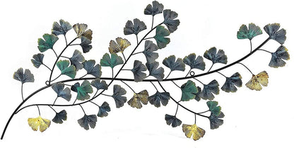 3D Metal Wall Decor Living Room Ginkgo Leaf Japanes Style Flower Golden Blue Teal Abstract Scroll Celtic Wrought Iron Plaque Hanging Boho Home Outdoor Garden Floral Accents Turquoise