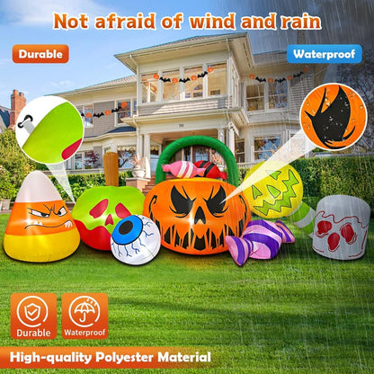 10 FT Halloween Inflatables Pumpkin Decoration with Candy Eyeball Combo Led Light Halloween Inflatables Outdoor Decorations Blow up Inflatables for Halloween Decor Holiday Party Lawn Yard Garden Décor