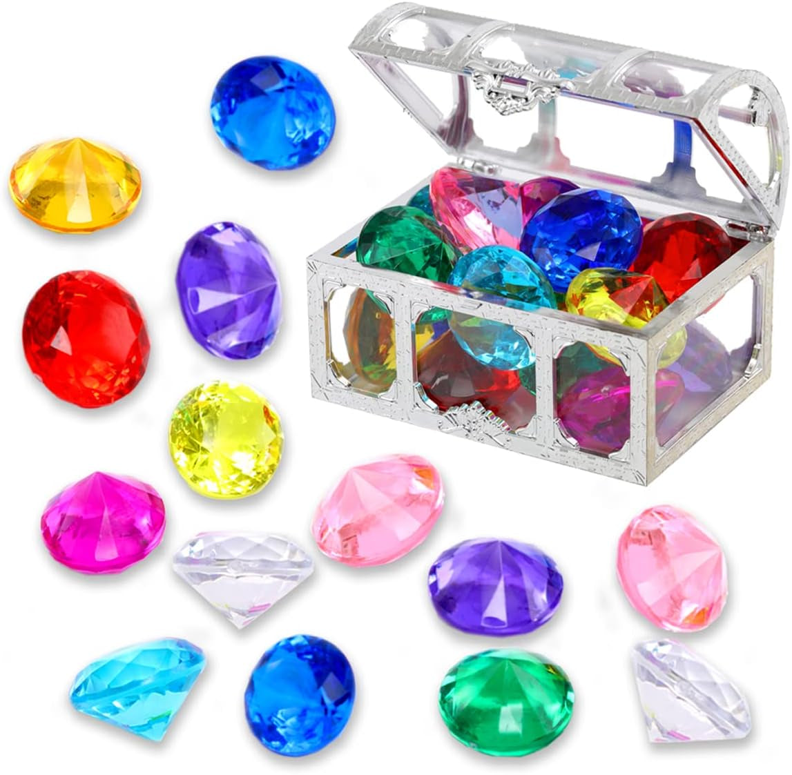 Diving Gem Pool Toys Sand Toys,14 Color Diamond Treasure Chest Summer Swimming Gems Pirate Diving Toy Set Underwater Swimming Toychildren'S Game Gifts for Boys and Girls(Golden)