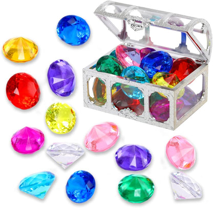 Diving Gem Pool Toys Sand Toys,14 Color Diamond Treasure Chest Summer Swimming Gems Pirate Diving Toy Set Underwater Swimming Toychildren'S Game Gifts for Boys and Girls(Golden)