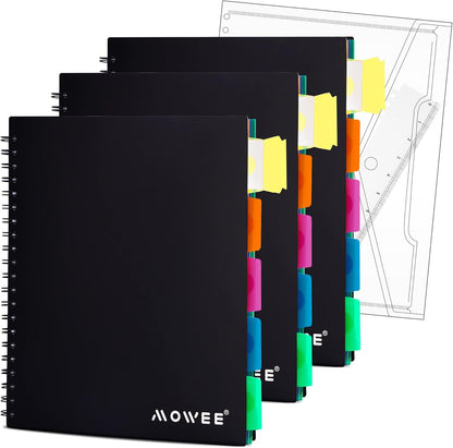 Spiral Notebook - 5 Subject Notebook, College Ruled Notebook with Dividers Pocket, Tabs Label, 11" Ruler, 200 Pages, for Writing Journal, Home & Office, School Supplies, 8.5''X11''Black