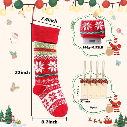 Knit Christmas Stockings,4 Pack 22 Inches Snowflake Reindeer Snowman Personalized Cable Knit Stockings for Christmas Candy Gifts Decor