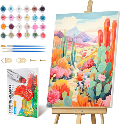 Framed Paint by Numbers Kit for Adults on Canvas 10"X 10", Succulent Plants Easy Paint by Number with Frame, DIY Oil Painting with Brushes Acrylic Paints for Home Wall Decor without Easel