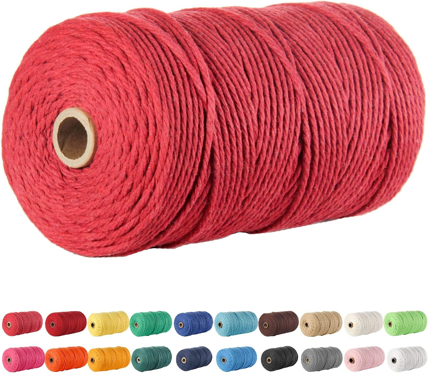 Macrame Cord,  3Mm X 220 Yards (About 200M) Cotton Rope,100% Natural Cotton Macrame Rope for Wall Hanging, Plant Hangers, DIY Crafts Knitting, Christmas Wedding Decorative Projects (Rose Red)