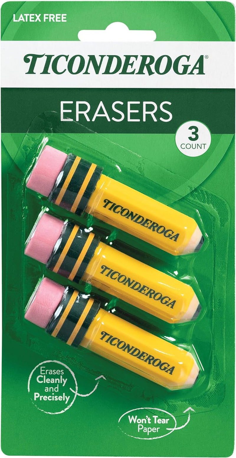Erasers, Pencil Shaped, Latex-Free, Yellow, 3-Pack (38953)