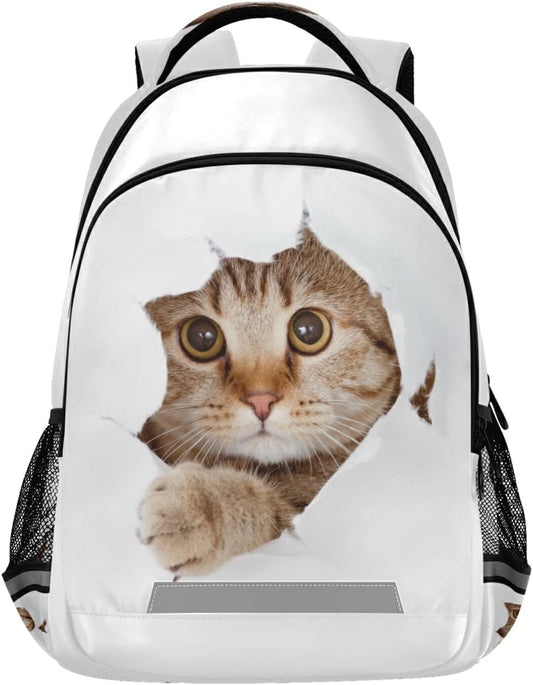 Backpack Lovely Cat Funny Animal White School College Backpack Laptop Casual Daypack