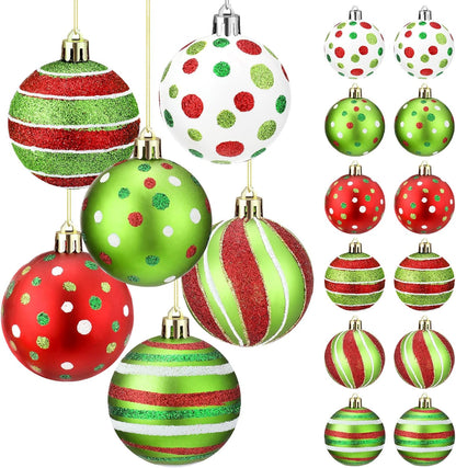 12 Pcs 2.4 Inch Christmas Ball Ornaments Glittering Plastic Hanging Decorations Elf Balls Swirl Candy Cane Peppermint Red and Green Christmas Tree Pendants for Xmas Tree Decoration