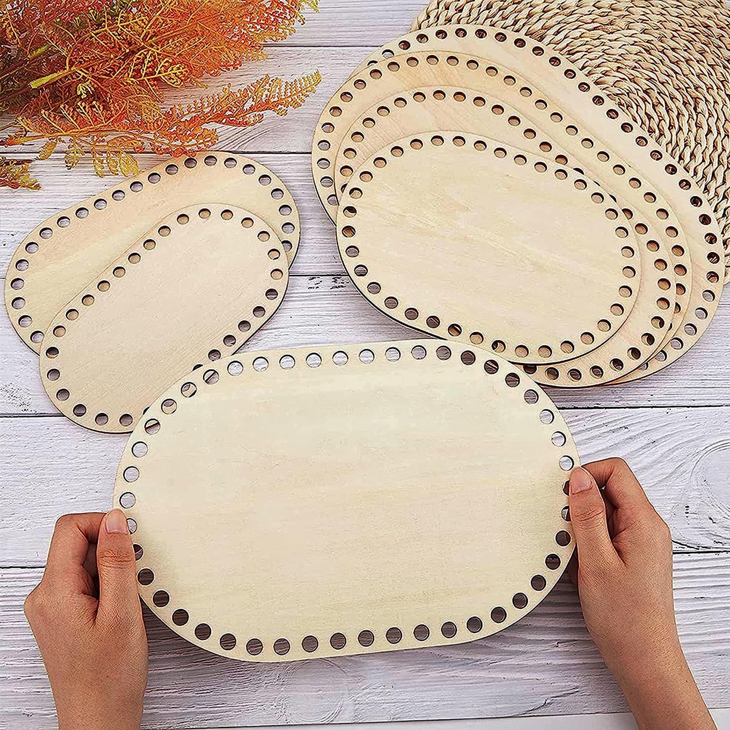 7 PCS Wooden Basket Bottom, 3 Shape Blank Crochet Knitting Basket Wood Base Shaper for DIY Basket Craft Weaving Making Supplies