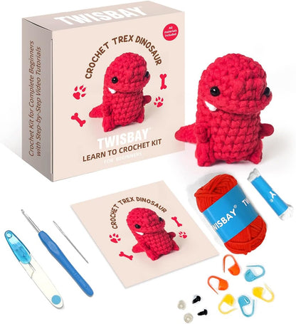 Crochet Kit for Beginners with Crochet Yarn - Triceratops Dinosaur Amigurumi Crochet Kit with Step-By-Step Video Tutorials for Adults and Kids