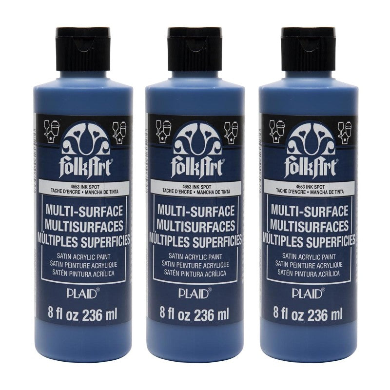 Acrylic Paint Multi-Surface Satin, 8oz., Ink Spot, Pack of 3