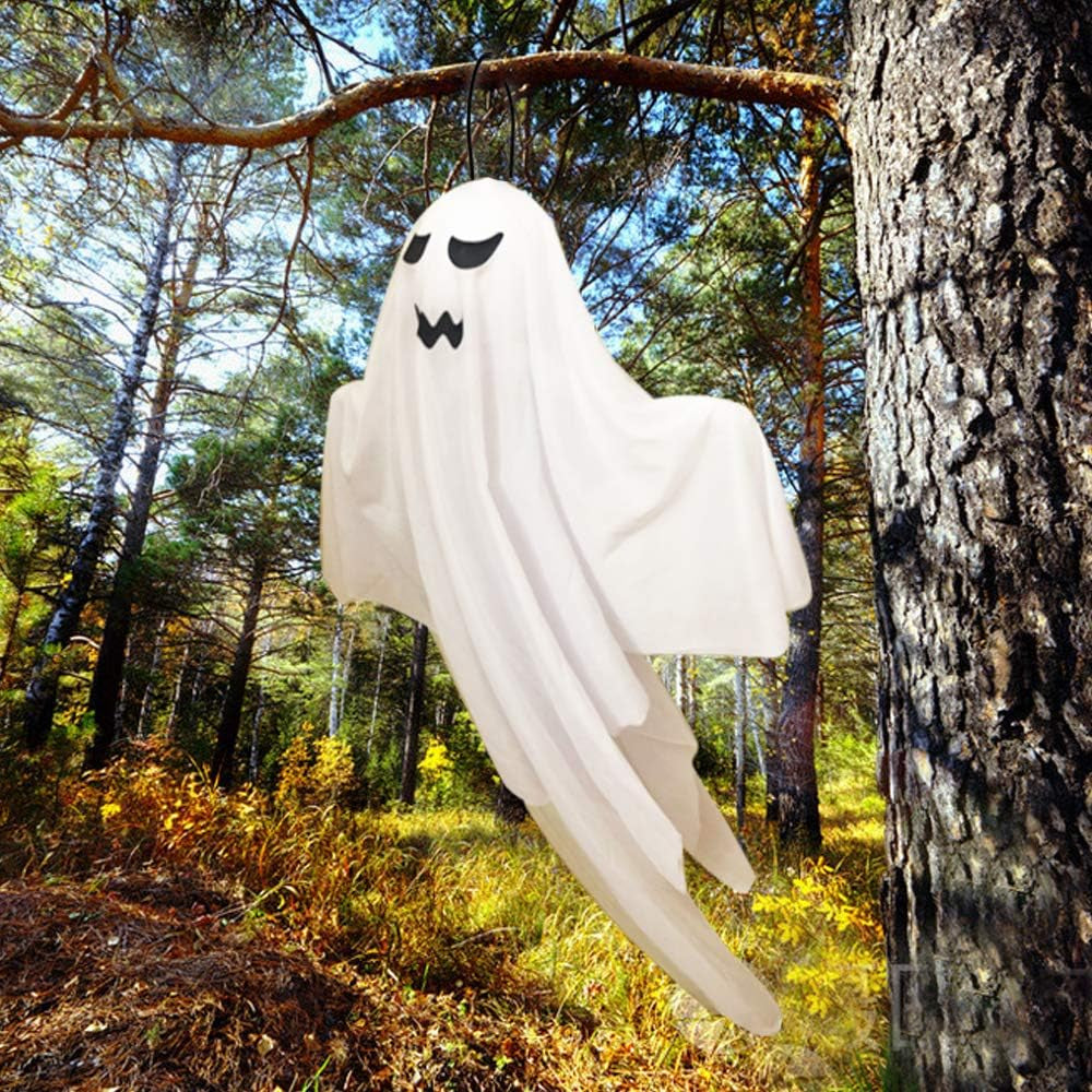 4 Pack Halloween Hanging Ghosts, 27.5" Light-Up Cute Flying Ghost Decorations for Front Yard Patio Lawn Garden Party Décor and Holiday Decorations