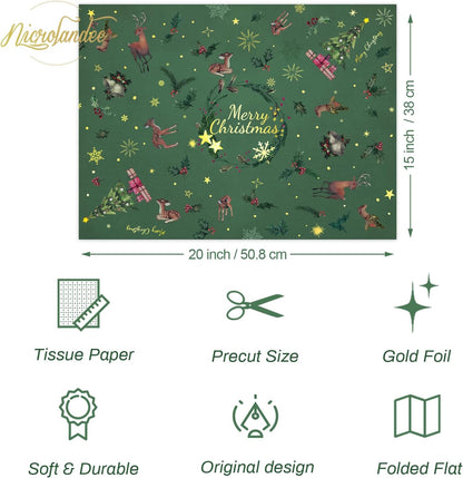 Mother'S Day Tissue Wrapping Paper, 24 Sheets Green Art Tissue Paper for Moms Birthday Gift Packing, Cute Butterfly Flower Gift Wrap Paper, 15 X 20 Inches