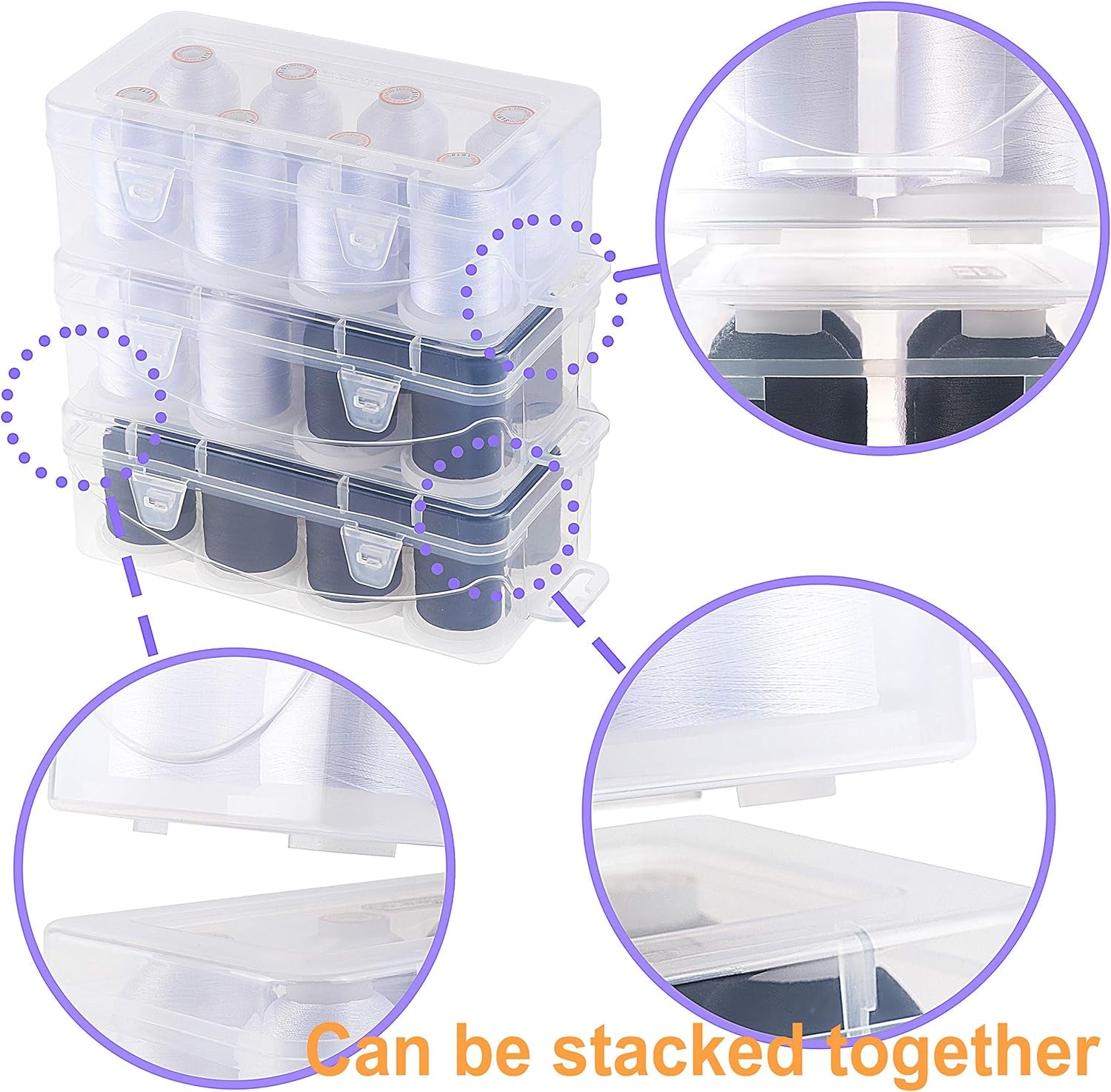 Polyester Embroidery Machine Thread 1000M Each with Clear Plastic Storage Box for Embroidery & Quilting - 4Xsnow White+4Xblack