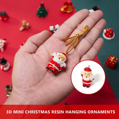 30PCS 3D Mini Christmas Ornaments, Tiny Resin Christmas Ornament for Small Tree, Well-Crafted Small Miniature Christmas Tree Ornaments with Gold Hanger String