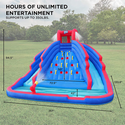 Ultra Climber Inflatable Water Slide Park – Heavy-Duty for Outdoor Fun - Climbing Wall, Two Slides & Splash Pool – Easy to Set up & Inflate with Included Air Pump & Carrying Case