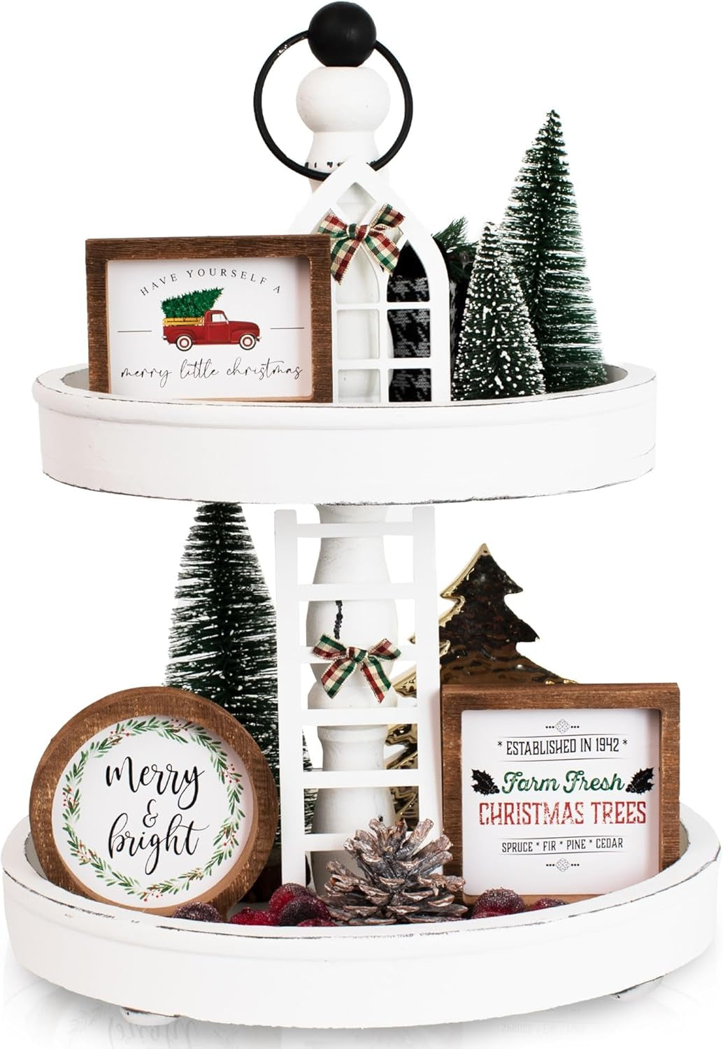 The Ultimate Farmhouse Christmas Tiered Tray Decor Set - Beautiful Year round Seasonal & Halloween Holiday Decoration Bundle - the Perfect Fall Centerpiece Design for Home & Kitchen Decor