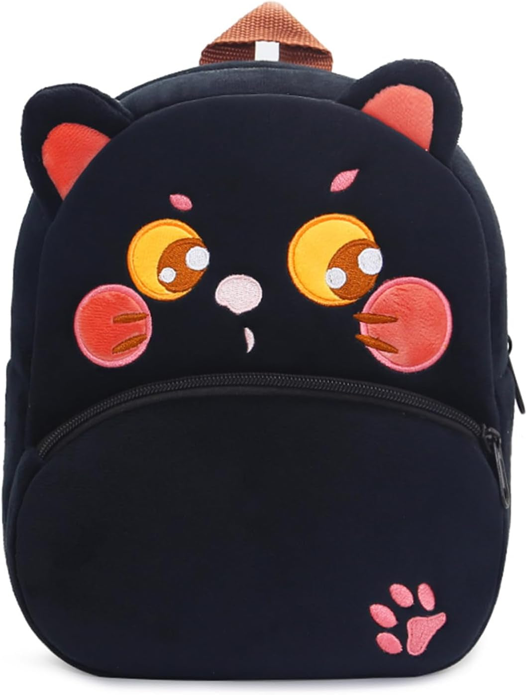 Toddler Backpack for Boys and Girls, Cute Soft Plush Animal Cartoon Mini Backpack Little for Kids 2-6 Years (Cat Black)