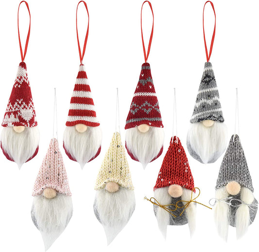 8 Pack Christmas Gnomes Ornaments, Swedish Handmade Plush Gnomes Santa Elf Table Ornaments, Hanging Christmas Tree Decorations Home Decor