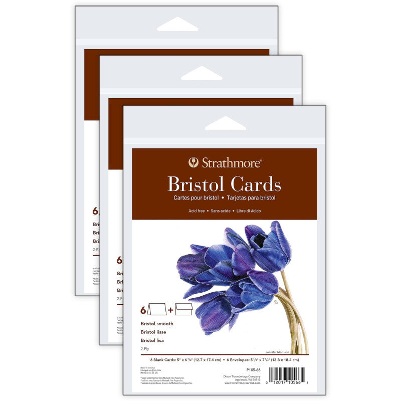 400 Series Bristol Cards & Envelopes, Full Size, 5x6.875 inch, 6 Per Pack, 3 Packs
